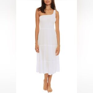 Ponza NEW Elegant White One-Shoulder Coverup Midi Dress, Women’s Sz Small
